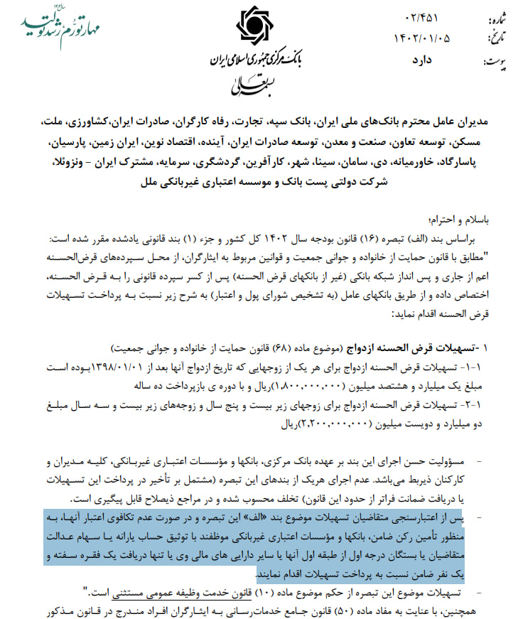 بخشنامه ضامن وام ازدواج